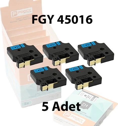 Foogy Dymo D1 Muadili Etiket Plastik Mavi - 12 mm x 7 mt - 45016 - Eko Paket 5'li ürün görseli 1