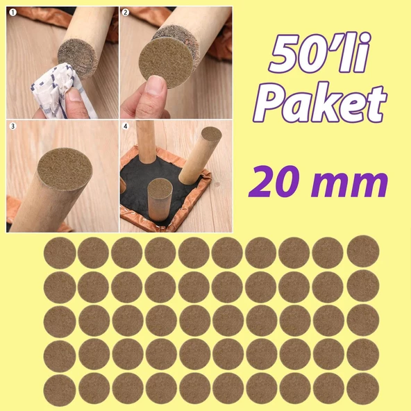 Yapışkanlı Yuvarlak Keçe Masa Sandalye Parke Zemin Ayak Koruyucu Kaydırmaz 20 mm Keçesi (50'Lİ PAKET) ürün görseli 1