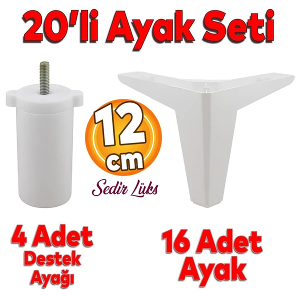 20'li Set Sedir Lüks Mobilya Kanepe Koltuk TV Ünitesi Yükseltici Destek Ayağı Ayakları 12 cm Beyaz ürün görseli 1