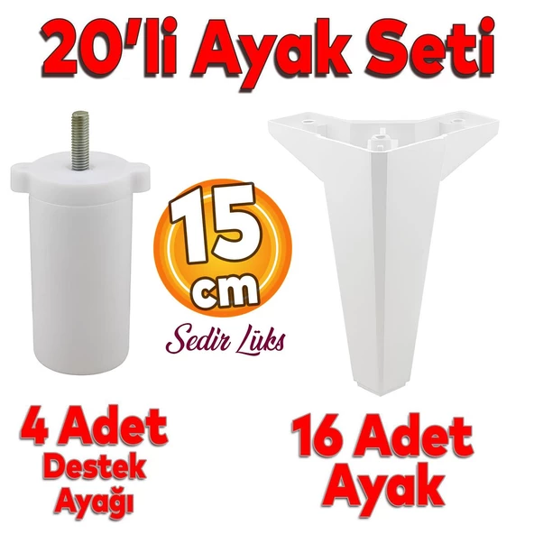 20'li Set Sedir Lüks Mobilya Kanepe Koltuk TV Ünitesi Yükseltici Destek Ayağı Ayakları 15 cm Beyaz ürün görseli 1