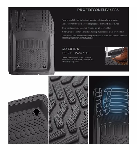 Renault Fluence Pro Siyah Havuzlu Paspas  Seti - Resim 3