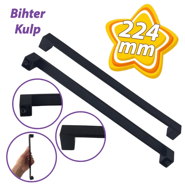 Bihter Düz Kulp 224 mm Siyah Mutfak Kulpu Çekmece Dolap Kapak Kulbu Metal Mobilya Dolabı Kulpları ürün görseli 1