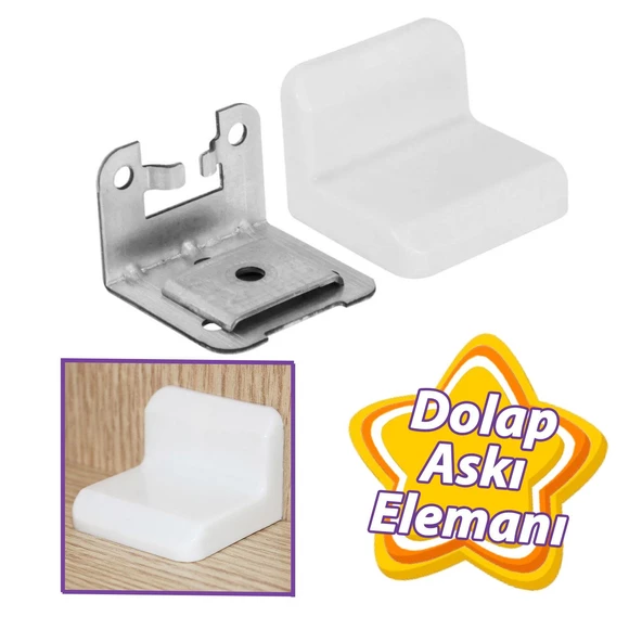 Mobilya Eşya Dolap Askı Elemanı Montaj Bağlantı Sabitleme Sabitleyici Demiri Beyaz ürün görseli 1