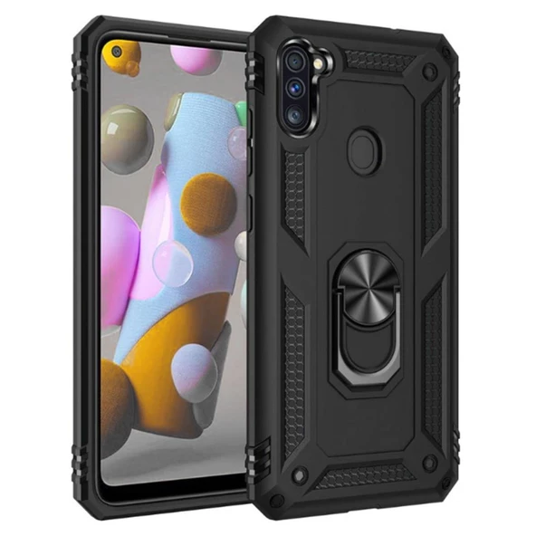 Galaxy M11 - A11 Yüzüklü Standlı Manyetikli Armor Zırh Kılıf ürün görseli 1
