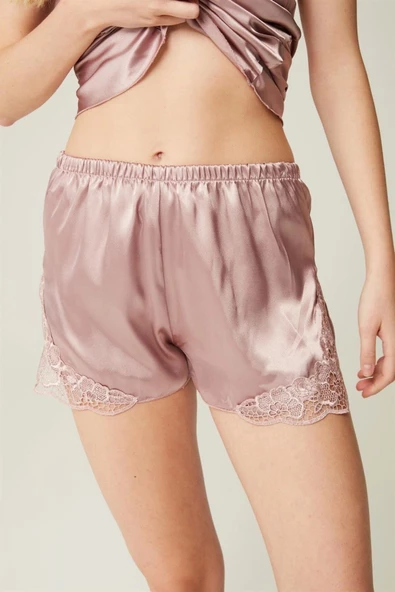 Saten Şort Dantel Detaylı Belinda Short Mink ürün görseli 1