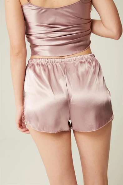 Saten Şort Dantel Detaylı Belinda Short Mink ürün görseli 1
