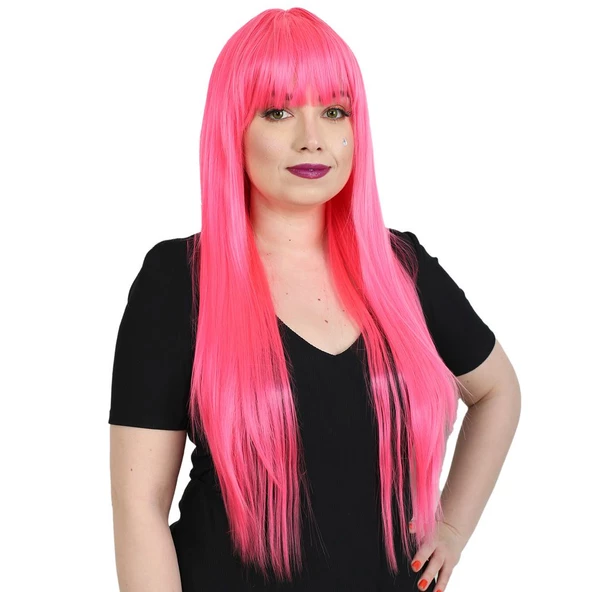 Uzun Kahküllü Fiber Sentetik Peruk - Neon Pembe H6275-TF2315-PM-14X ürün görseli 1