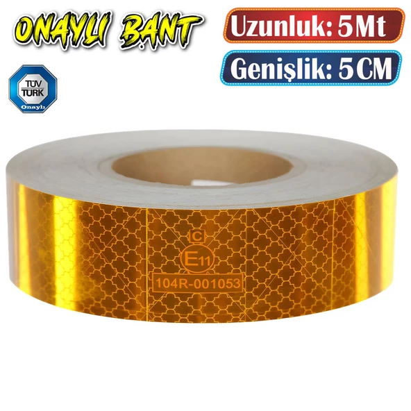 Tüvtürk Onaylı Belgeli Bant 5 Metre 5 cm Sarı Reflektörlü Reflektif Fosforlu Şerit Bant İkaz Bandı ürün görseli 1
