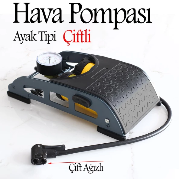 Ayak Tipi Hava Pompası Göstergeli Kilitli Çiftli Hava Depolu Teker Araç Bisiklet Top Pompası ürün görseli 1
