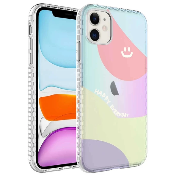 iPhone 11 Uyumlu  Uyumlu KılıfAirbag Kenarlı Renkli Desenli Silikon Elegans Kapak ürün görseli 1