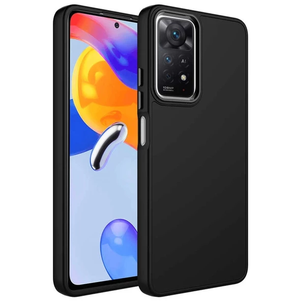 Xiaomi Redmi Note 11 Global Uyumlu  Uyumlu KılıfMetal Çerçeve ve Buton Tasarımlı Silikon Luna Kapak ürün görseli 1