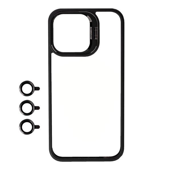 iPhone 15 Pro Max  Uyumlu KılıfKamera Lens Korumalı Standlı Klon Lensli Kapak ürün görseli 1