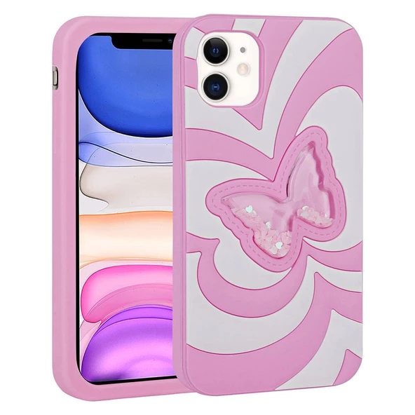 iPhone 11  Uyumlu KılıfSıvılı Simli Kelebekli Tasarım Vodena Kapak ürün görseli 1