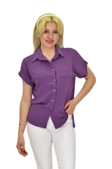 Kadın Ayrobin Kısa Kol Gömlek BGL-ST03696 - Resim 7