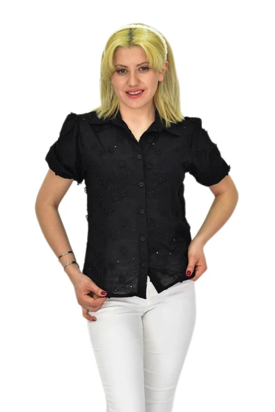 Kadın Brodeli Kısa Kol Bluz BGL-ST0371 ürün görseli 1