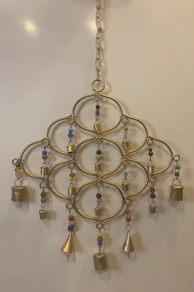 Deprem Zili Çanı Rüzgar Çanı Zili Feng Shui HaYat Ağacı Yaşam Çiçeği Sembolü Komple Metal Çanlı Bakır Büyük Boy Gold ürün görseli 1
