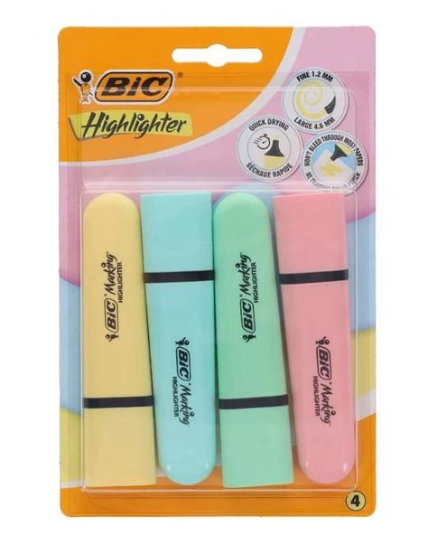 Bic Marking Flat Highlighter 4 lü Blister Pastel ürün görseli 1