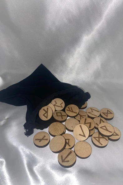 Rune Semboli Taşları Run Taşları Ahşap Rune Alfabesi Nordic Runes Dişbudak Ağacı ürün görseli 1