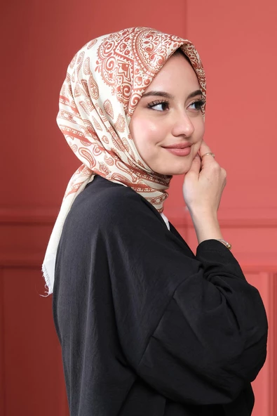 Afvente Paisley Desen Bej Pamuk Eşarp ürün görseli 1