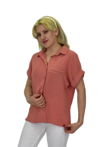 Kadın Ayrobin Kısa Kol Gömlek BGL-ST03695 - Resim 9