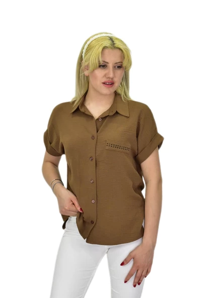 Kadın Ayrobin Kısa Kol Gömlek BGL-ST03695 - Resim 7