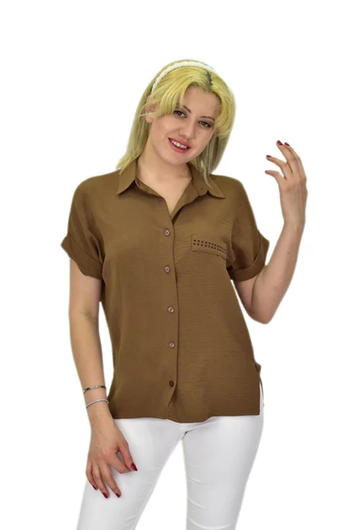 Kadın Ayrobin Kısa Kol Gömlek BGL-ST03695 - Resim 4