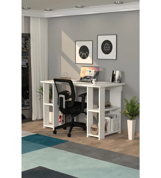 Moonlife Hipo Kitaplıklı Çalışma Masası Beyaz ürün görseli 1