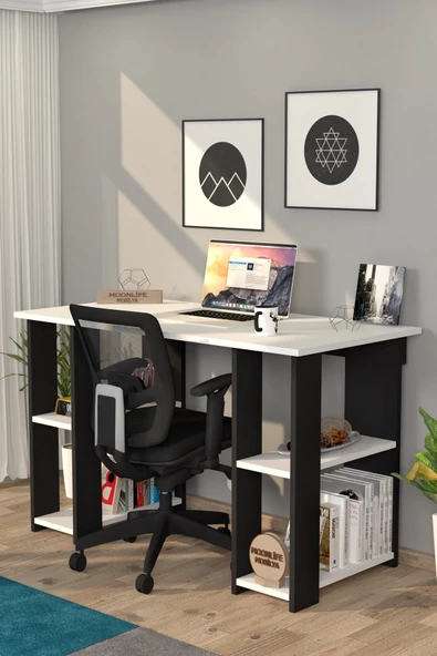Moonlife Hipo Kitaplıklı Çalışma Masası Siyah ürün görseli 1