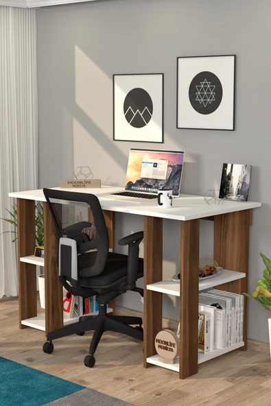 Moonlife Hipo Kitaplıklı Çalışma Masası Ceviz ürün görseli 1