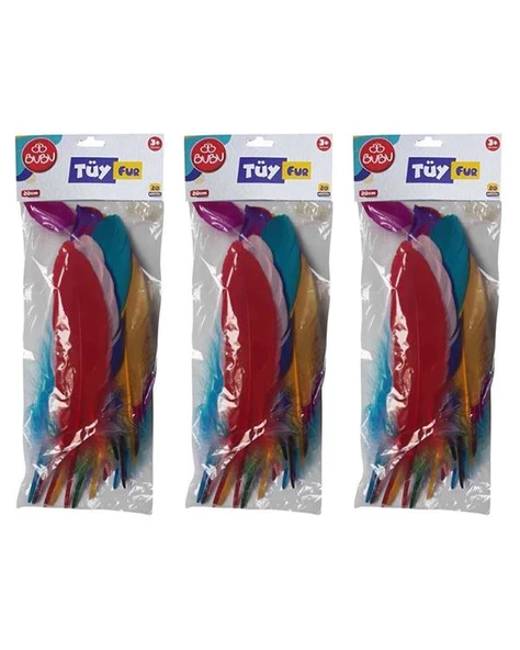 Bubu Karışık Renkli Tüy 20 li 20cm 3 lü Set ürün görseli 1
