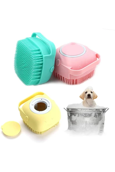 Şampuan Hazneli Kedi Ve Köpek Evcil Hayvan Yıkama Fırçası Silikon Evcil Hayvan Banyo Lifi 1 Adet ürün görseli 1