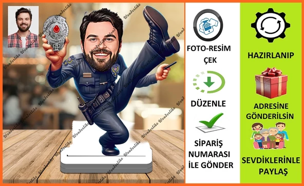Bay Polis Karikatür Biblo,Sevgiliye Hediye,Doğum Günü Hediyesi ürün görseli 1