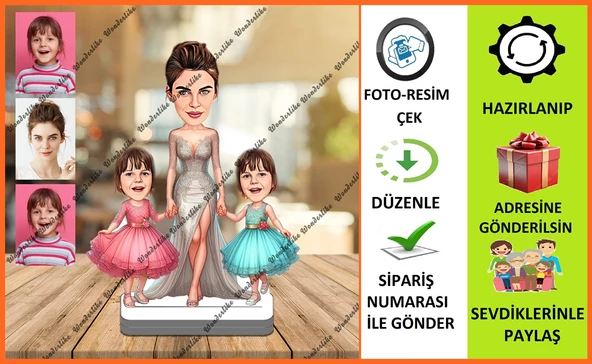 Anne Ve Kızları Karikatür Biblo,Sevgiliye Hediye,Doğum Günü Hedi ürün görseli 1