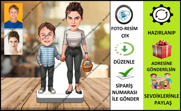 Anne-Çoçuk Karikatür Biblo,Sevgiliye Hediye,Doğum Günü Hediyesi ürün görseli 1