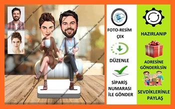 Mutlu Çift Karikatür Biblo,Sevgiliye Hediye,Doğum Günü Hediyesi ürün görseli 1