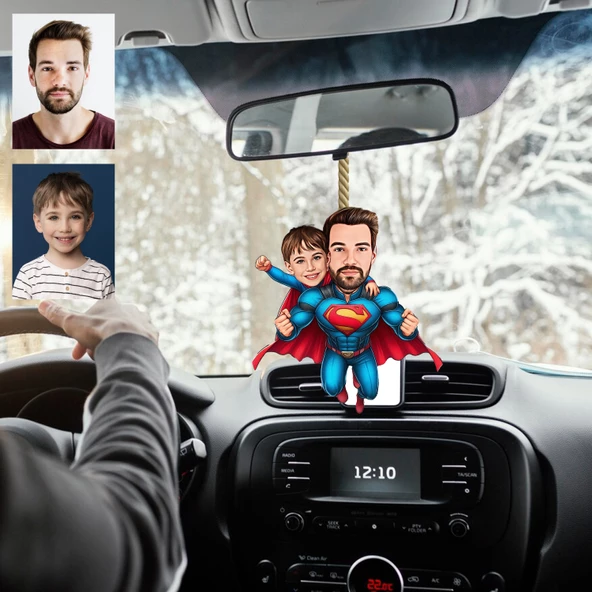Süper Baba Tasarımlı Ahşap Araba Dikiz Ayna Süsü ürün görseli 1