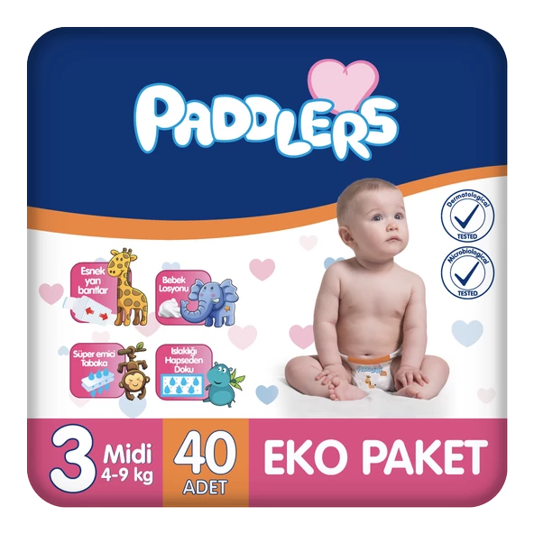 Paddlers Bebek Bezi 3 Numara Midi 40 Adet (4-9 Kg) Eko Paket ürün görseli 1