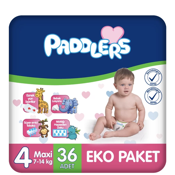 Paddlers Bebek Bezi 4 Numara Maxi 36 Adet (8-19 Kg) Eko Paket ürün görseli 1