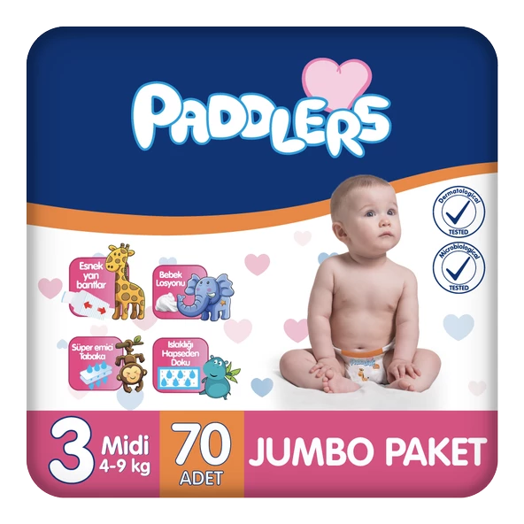 Paddlers Bebek Bezi 3 Numara Midi 70 Adet (4-9 Kg) Jumbo Paket ürün görseli 1