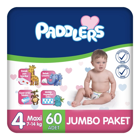 Paddlers Bebek Bezi 4 Numara Maxi 60 Adet (8-19 Kg) Jumbo Paket ürün görseli 1