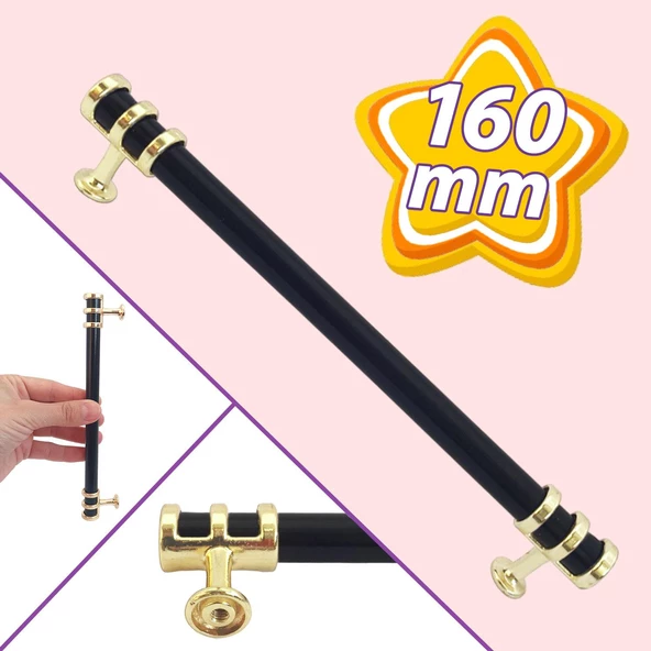Sarmaşık Kulp Siyah Altın Gold 160 mm Kulp Mobilya Mutfak Dolabı Çekmece Dolap Kapak Kulpu Kulbu Metal Kulpları ürün görseli 1