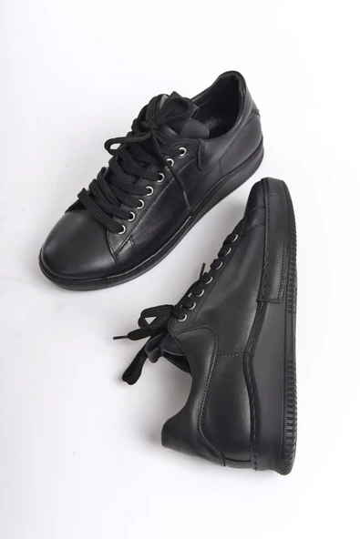 Harry Siyah Hakiki Deri Sneaker Kadın Günlük Spor Ayakkabı ürün görseli 1