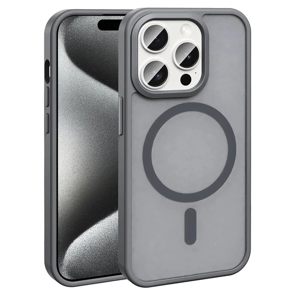 iPhone 15 Pro Uyumlu Kılıf Magsafe Şarj Özellikli Mat Arka Yüzey Sio Kapak ürün görseli 1