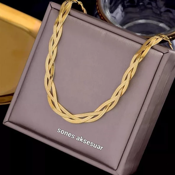 Balıksırtı Gold Çelik Kolye Sns200209 ürün görseli 1