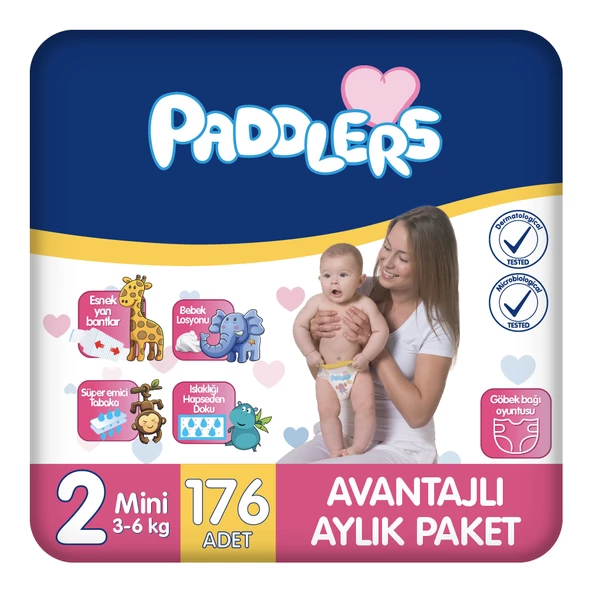Paddlers Bebek Bezi 2 Numara Mini 176 Adet (3-6 Kg) Aylık Paket ürün görseli 1