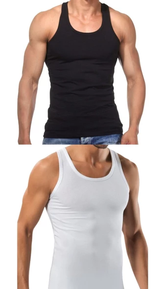 2 Adet Erkek Slim Fit Dar Kalıp Likralı Penye Sporcu Atleti(Rambo Atleti) ürün görseli 1