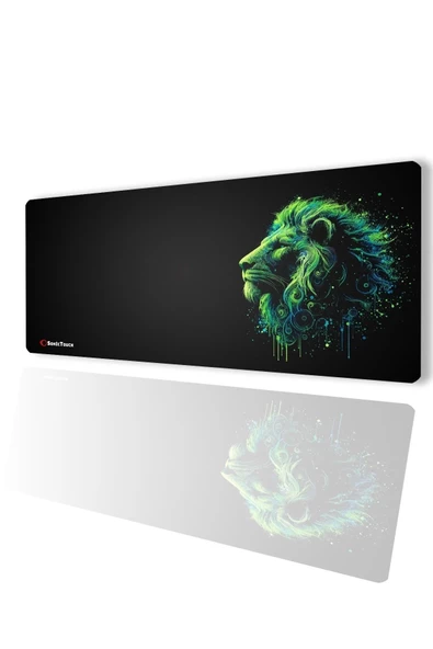 SonicTouch UltraGrand Siyah ve Neon Yeşili Aslan Dikişsiz Xxl Gaming Oyuncu Masaüstü Klavye Mouse Pad 40x90Cm ürün görseli 1