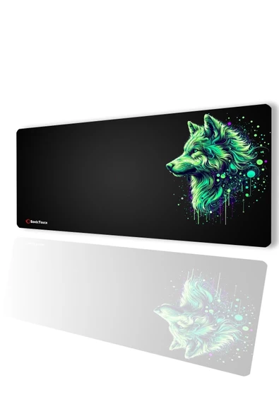 SonicTouch UltraGrand Siyah ve Neon Yeşili Kurt Dikişsiz Xxl Gaming Oyuncu Masaüstü Klavye Mouse Pad 40x90Cm ürün görseli 1