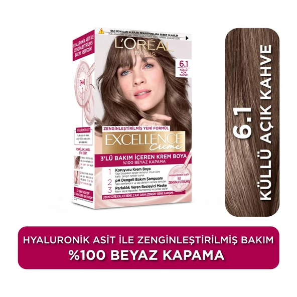 L’Oréal Paris Excellence Creme 6.1 Küllü Açık Kahve Saç Boyası ürün görseli 1