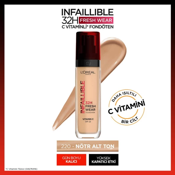 L'oréal Paris Infaillible 32H Fresh Wear C Vitaminli Fondöten - 220 Sand ürün görseli 1